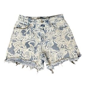 Juniors No Boundaries Jean Shorts Raw Hem Denim Sz‎ 1 Festival Psychedelic